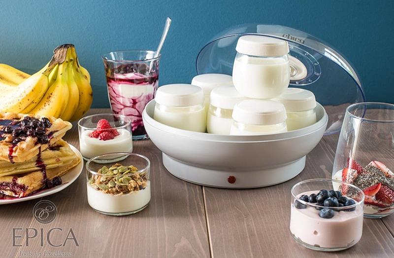 Epica Electric Yogurt Maker with 7 Dishwasher-Safe Glass Jars and Lids