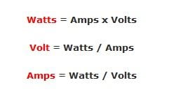Amps Watts Volt Calculation