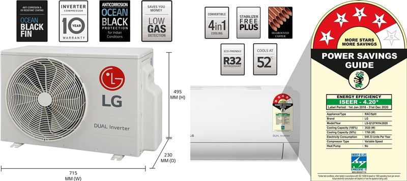 1-Ton 4-Star LG Q12YNYA Dual Inverter Air Conditioner